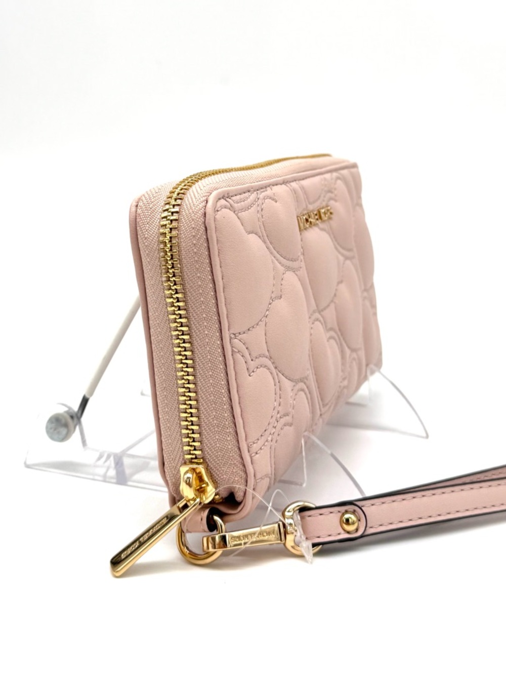 Michael Kors Large Quilted Heart Flat MF Phone Case Wallet Powder Blush - Picture 2 of 6